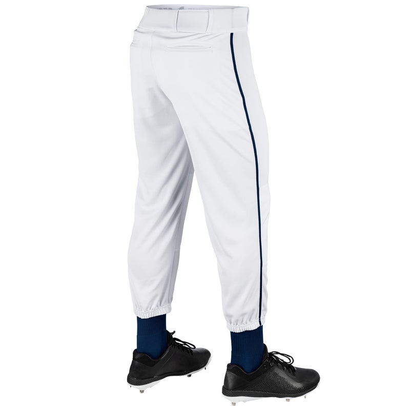 Champro Traditional Fit Triple Crown Classic Baseball Pants with Contrast-Color Braid Piping and Reinforced Sliding Areas, White, Navy Pipe, Small - Image 2